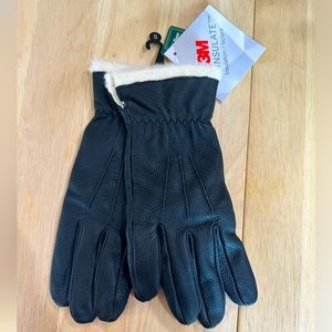 NWT Women’s LL Bean Leather Gloves w/ Shearling Trim - Black, Sz. Small